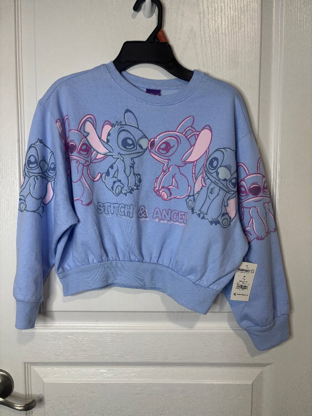 Disney Stitch and Angel Girls Light Blue Fleece Sweatshirt Size M (7-8) NEW